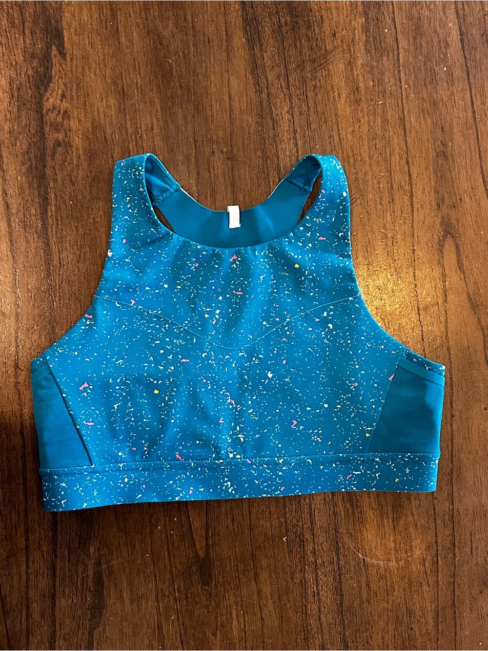 Brooks 3 Pocket Run Bra Lagoon Speckle Blue Sports Bra 38CD